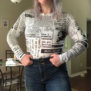 Newspaper print body suit